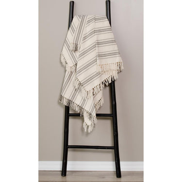 Grain Sack Stripe Pewter Cream Afghan AF165065 - The Fox Decor